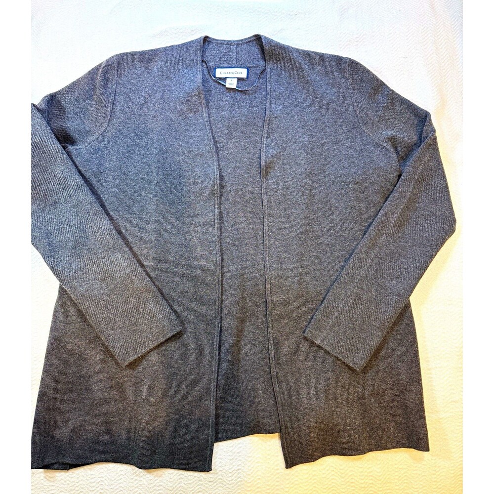 Charter Club Open Front V-Neck Knit Cardigan Sweater Gray Rayon/Nylon S
